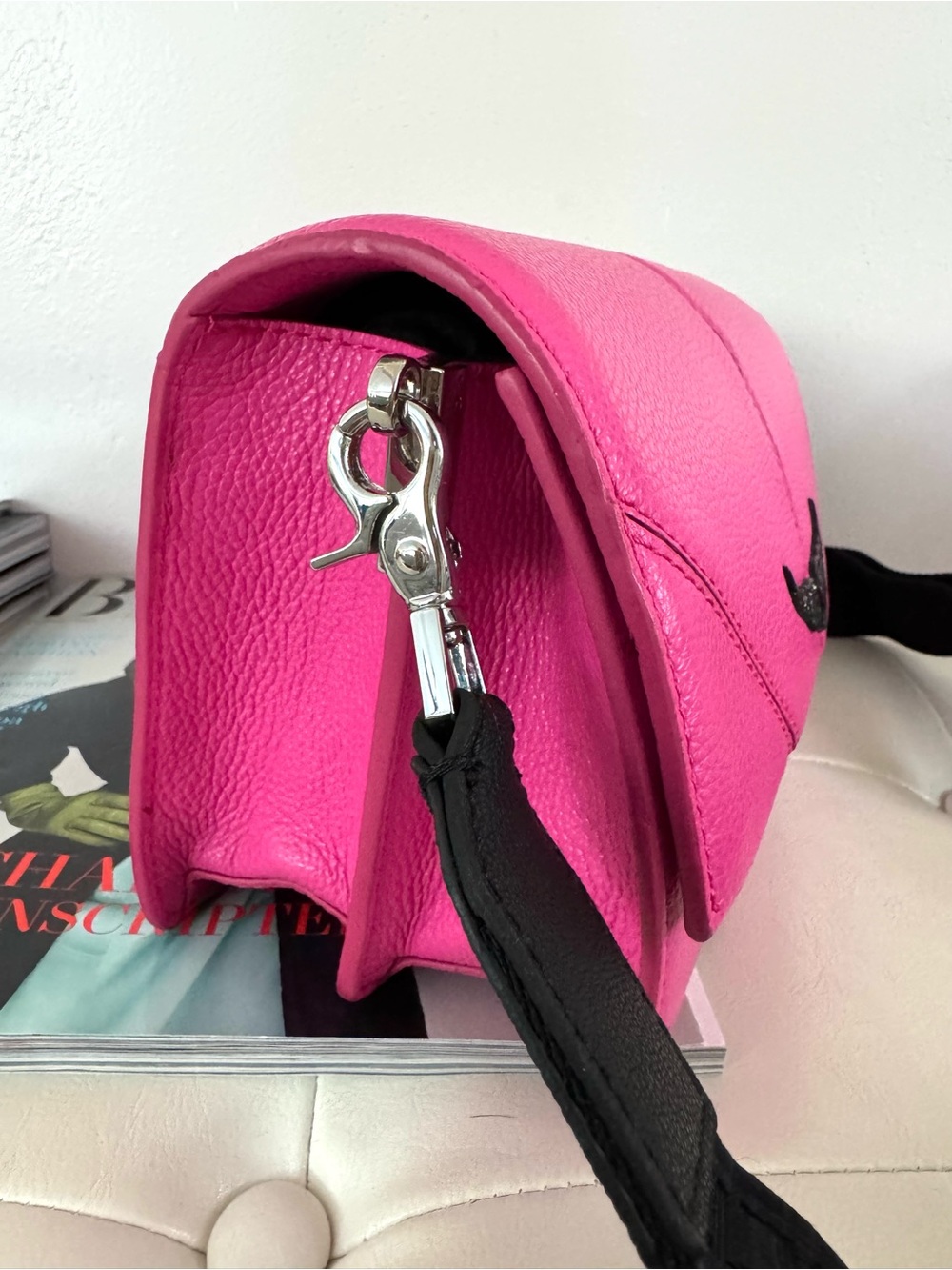Zadig & Voltaire Hot Pink Leather Crossbody Bag with Crystal Wing Accent - Picture 6 of 9